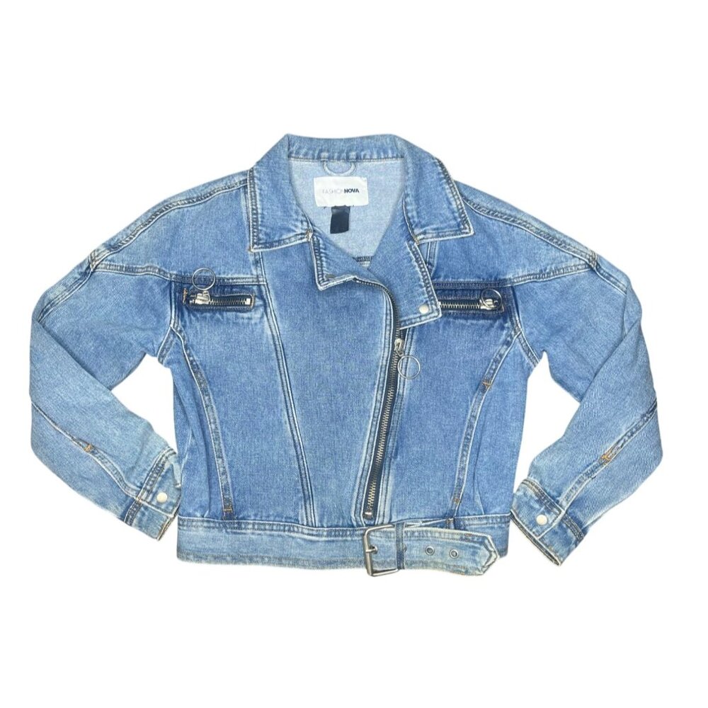 X Small Fashion Nova Denim Blue Jean Jacket Womens OUTERWEAR Distressed